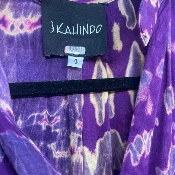 KAHINDO dress African Inspired ty-dy purple & gold zipper sleeveless frayed hem - Picture 7 of 7